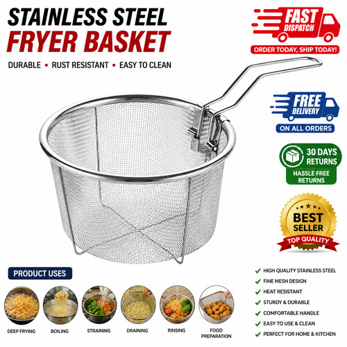 Wire chip pan frying basket - pan,
